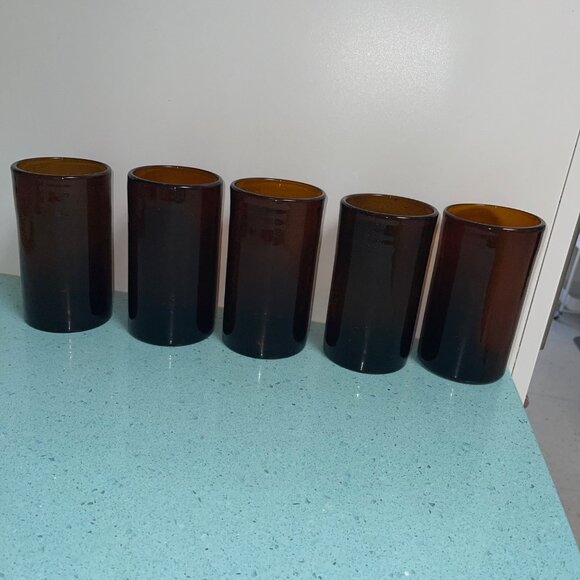 Vintage Bubble Tumblers Hand Blown Dark Amber Set of 5 Collectible - Picture 2 of 14